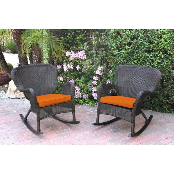 Jeco W00215-R-2-FS016 Windsor Espresso Resin Wicker Rocker Chair with Orange Cushion, 2PK W00215-R_2-FS016 - main